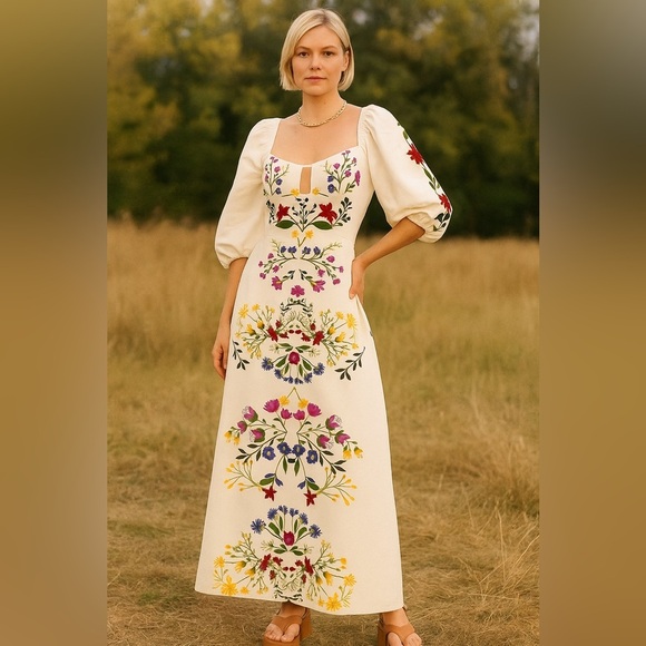 The Unbranded Brand Dresses & Skirts - Printed Floral Maxi Dress in Cream- Missing internal and external tags